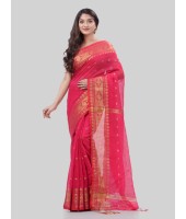 DESH BIDESH Women`s Bengal Cotton Silk Pure Handloom Cotton Saree Kohinoor Work With Blouse Piece(Pink)